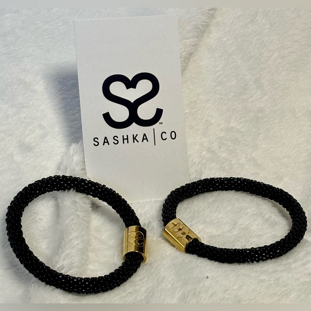SASHKA CO - Black Beaded / Gold Charm Bracelets - Brand New